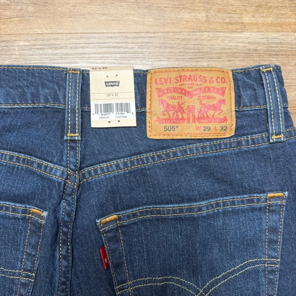 Levis 505 Regular Fit Jeans Mens 29x32 Dark Blue Straight Leg Eco Ease Denim New